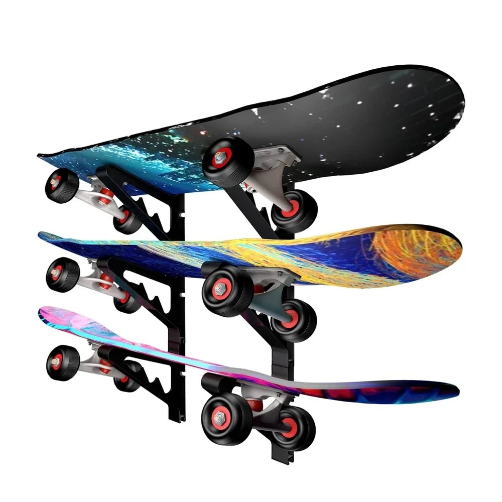 In Action Skateboard‎ Rack Wall Mount Storage Display Holds 3 Skateboards